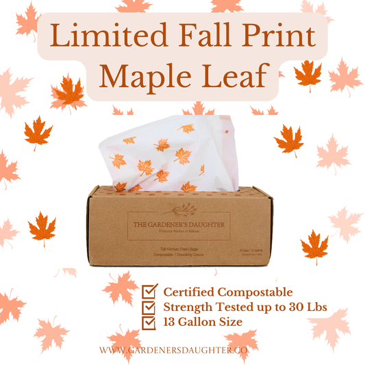 Compostable 13 Gallon Trash Bags - Maple Leaf Print
