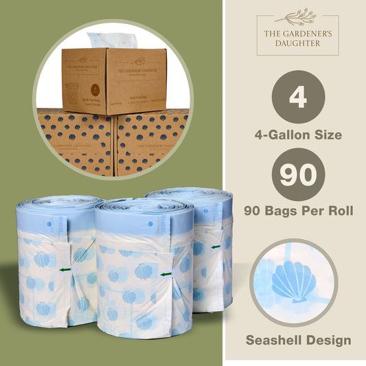 Compostable 4 Gallon Trash Bags - Seashell Print image 3
