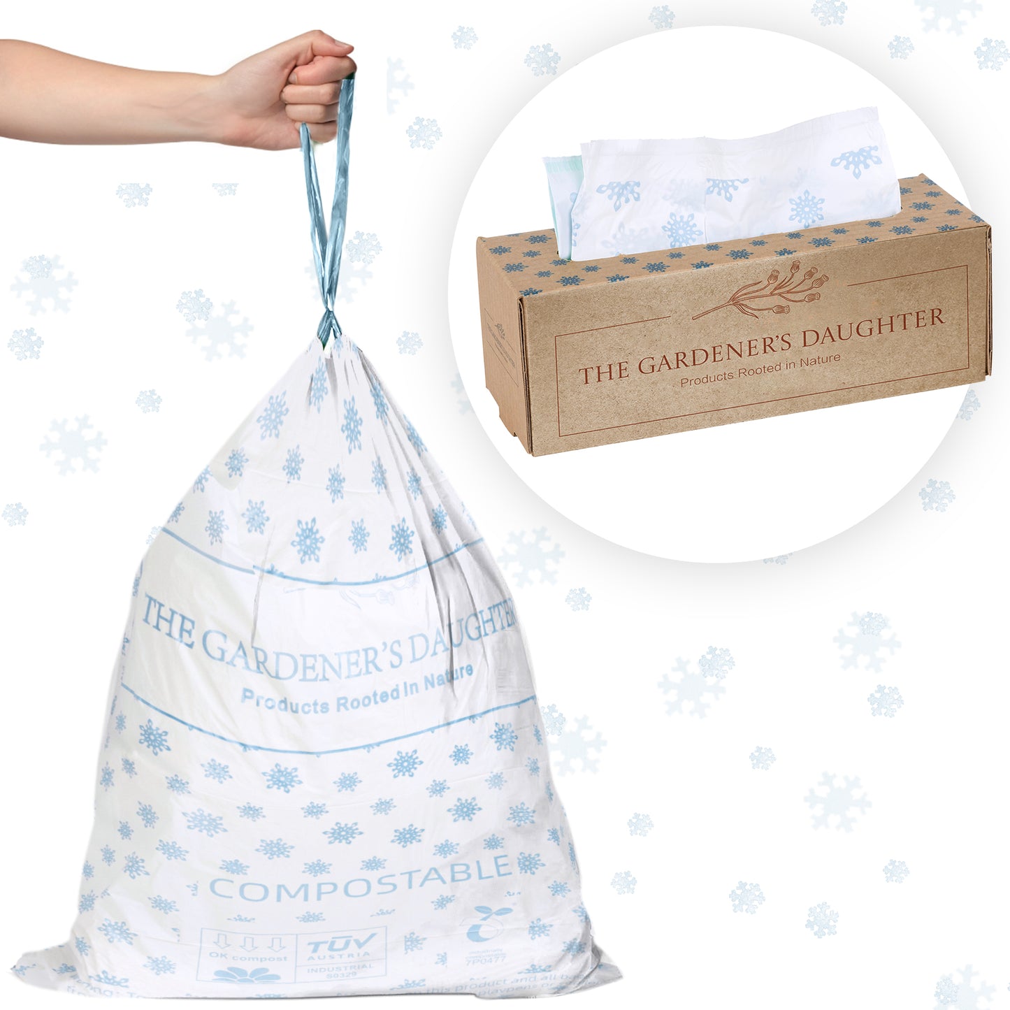 Compostable 13 Gallon Trash Bags - Winter's Grace Print