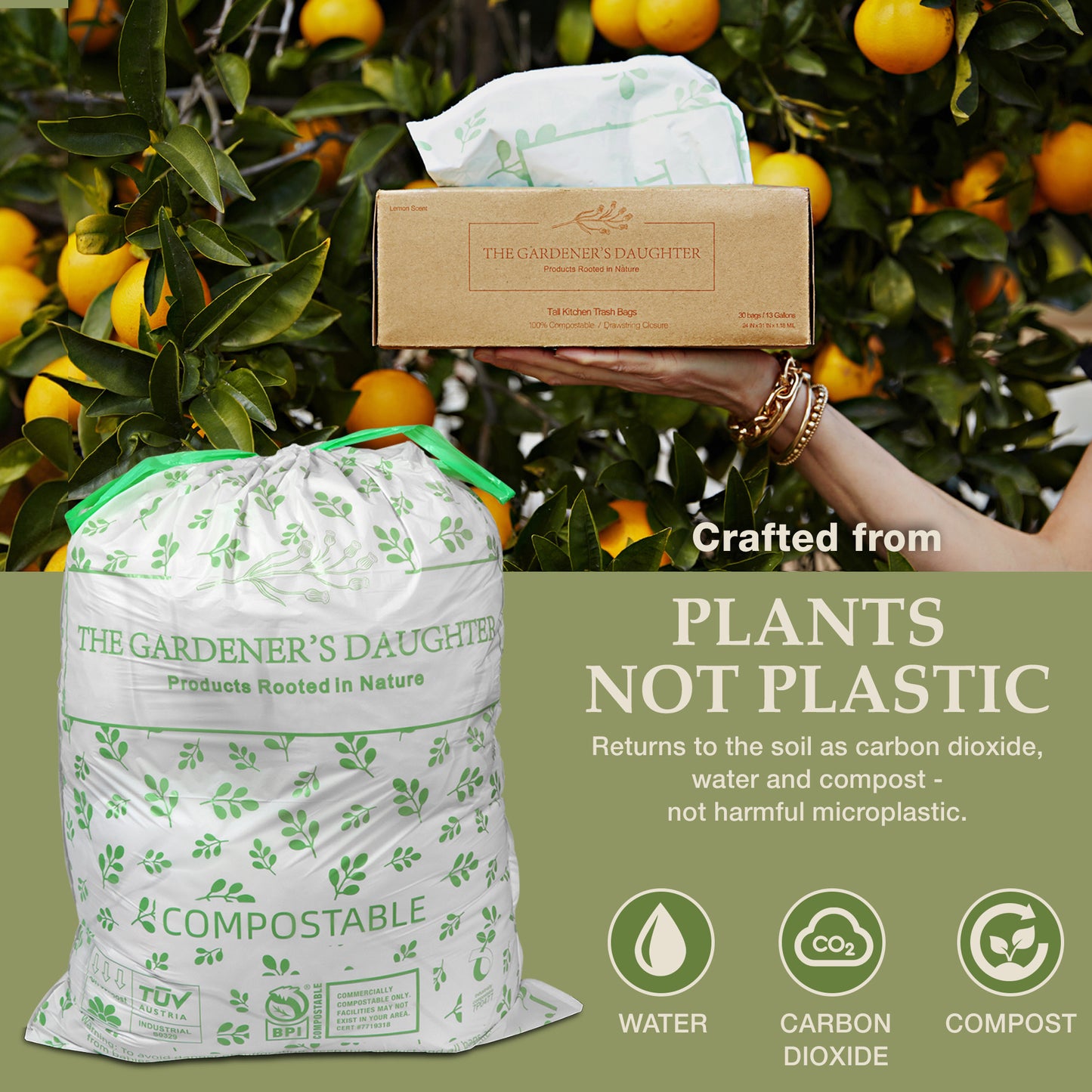 Compostable 13 Gallon Trash Bags - Evergreen 