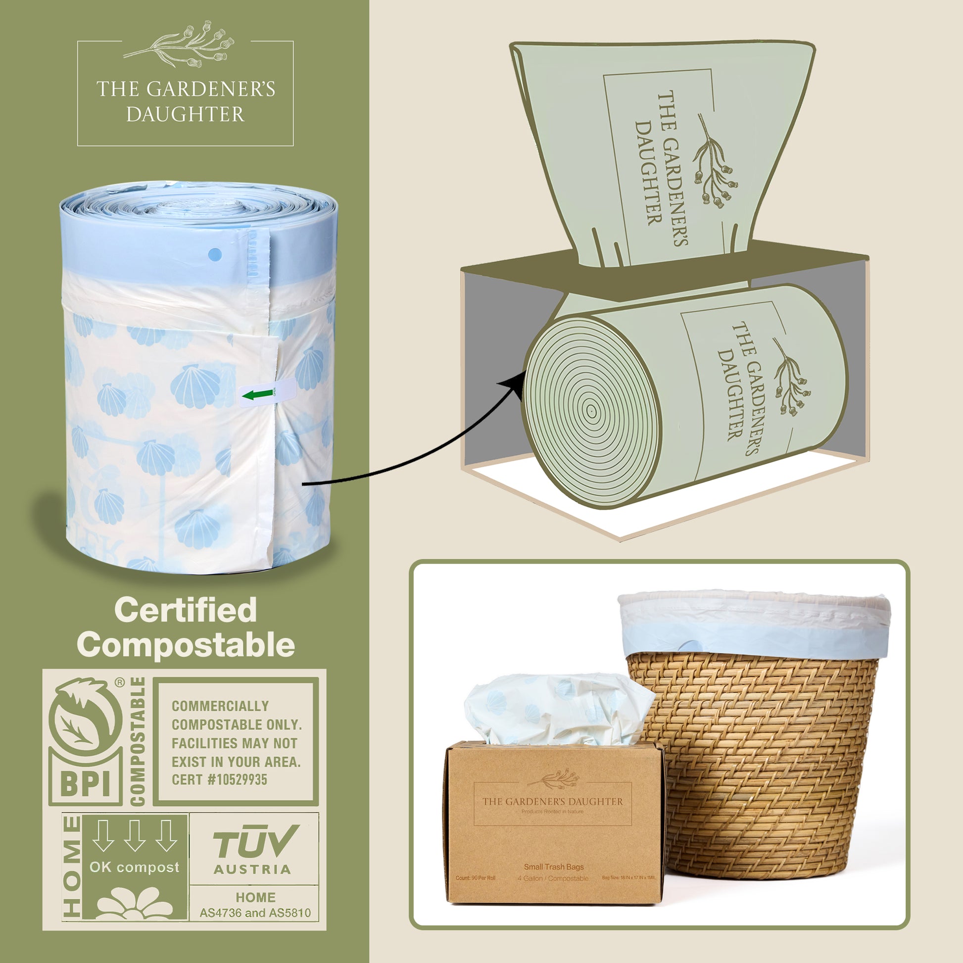 Compostable 4 Gallon Trash Bags - Seashell Print image 2